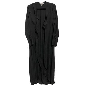 BCBGeneration Black Snake Print Ruffle Lapel Floor Length Maxi Kimono Duster